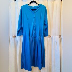 80s teal dropwaist dress with shoulder pads